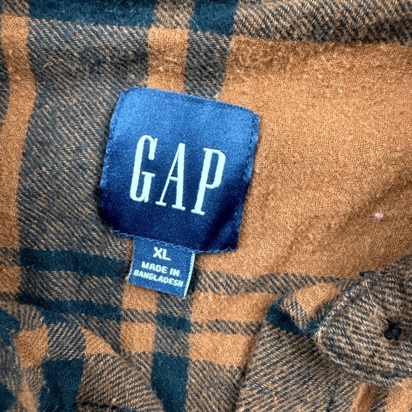 GAP Plaid Flannel‎ Women XL Shirt Orange Black Long Sleeve Cabincore Rustic Cozy - Picture 4 of 12